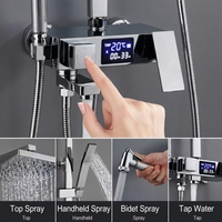 Robinet de luxe à température constante avec affichage numérique LED chromé et ensemble de douche pressurisée chaude et froide pour salle de bain