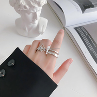 Bague ouverte irrégulière à double couche réglable en argent sterling 925 pour femmes Design empilable minimaliste