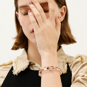18K Gold PVD Stainless Steel Projection Cuff <b>Bangle</b> <b>Bracelet</b> with 100 Languages I Love You Design | Durable Romantic Jewelry - Product Image 3