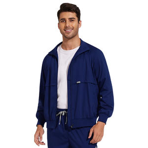 Blouse de <span class=keywords><strong>travail</strong></span> <span class=keywords><strong>médicale</strong></span> unisexe à manches longues, col chemise, style uniforme de baseball, couleur unie blanche, avec poche intérieure, pour infirmière - Product Image 2