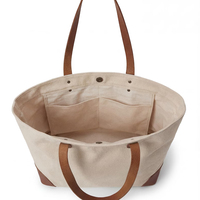 Sac fourre-tout en toile naturelle personnalisé en gros avec poignée en cuir PU de qualité supérieure, plusieurs compartiments intérieurs et structure légère