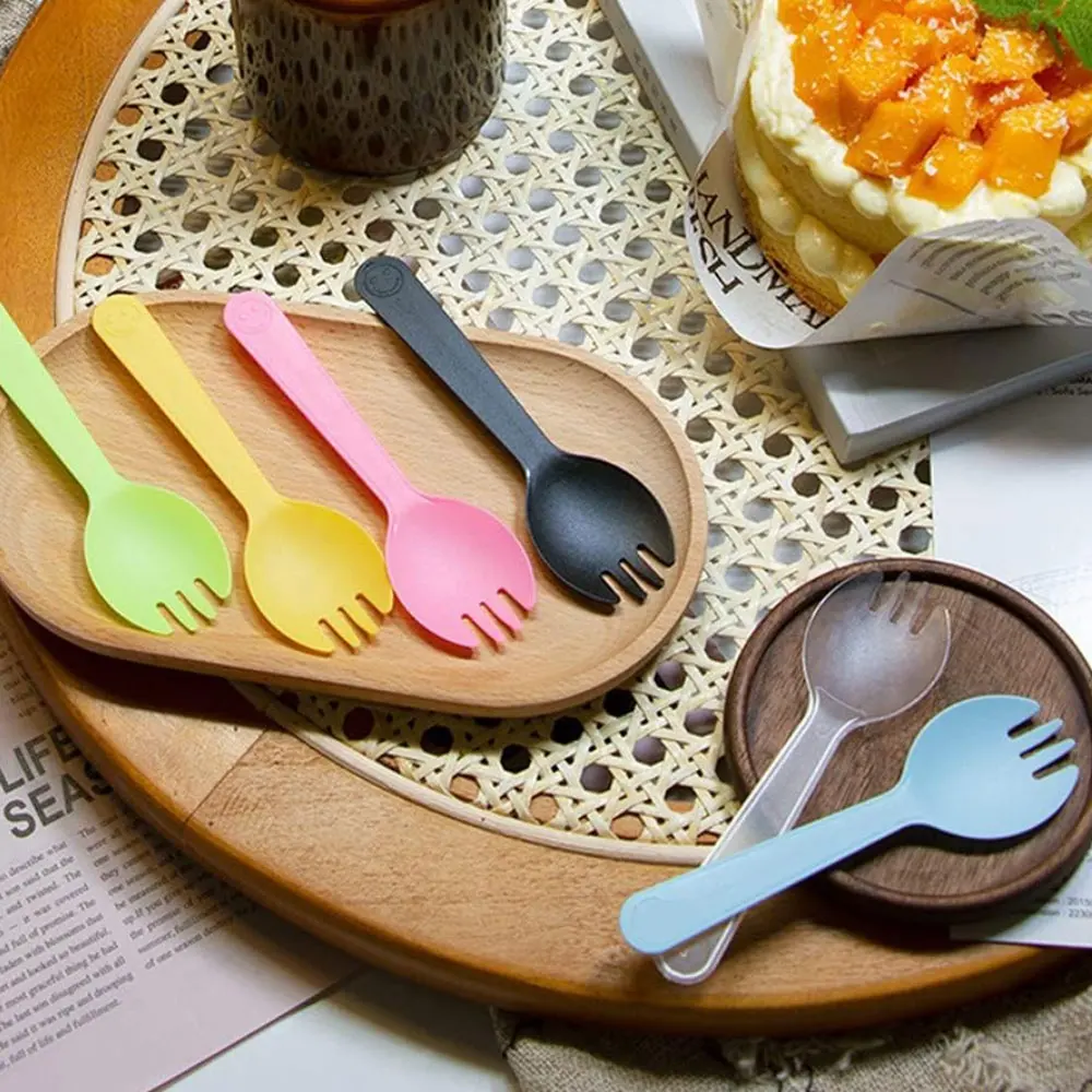 Best Selling Dessert Ice Cream Fruit Cake Fork Custom Spork Biodegradable Mini Cake Spoon