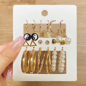 VKME Neues Trendiges Tai-Chi-Tropfenöl-Blumen-Goldkreis-Perlen-Creolen-Set mit Kristall-Ohrsteckern für Damen-Schmuck - Product Image 2