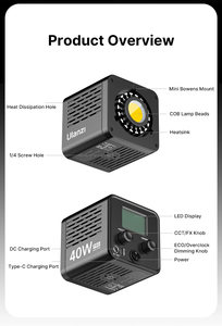 ไฟถ่ายภาพ <span class=keywords><strong>Ulanzi</strong></span> L023 40W Pro 2500-6500K COB Mini Bowens Mount ไฟวิดีโอพร้อมพอร์ต DC&Type-C - Product Image 5
