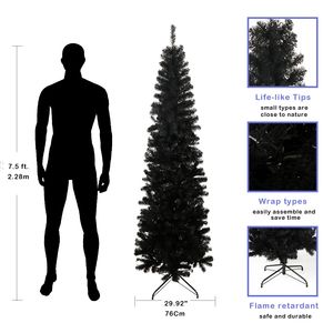 Haute qualité DB 7.5FT noir mince pré-éclairé arbre de noël artificiel luxe articulé forme pliable support en métal pour la décoration de la maison - Product Image 3