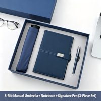 Ensemble cadeau promotionnel avec logo personnalisé, carnet, parapluie, stylo, kit de cadeaux, journal A5 en PU, stylo pliant résistant à la pluie et au vent, boîte