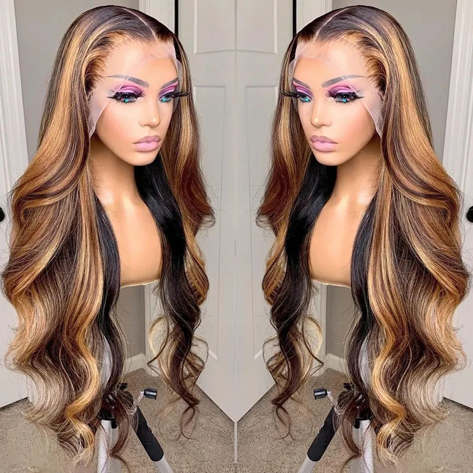 Perruques Lace Front Wigs péruviennes, perruques cheveux humains, sans colle, 13x6, 40 pouces, balayage, Body Wave, naturel vierge, 360