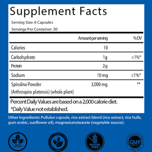 Cápsulas de Espirulina de 3000 mg, 180 Unidades para 30 Porciones, Apoya el Sistema Inmunológico y la Energía, Sin Gluten, Vegetarianas, Venta al por Mayor OEM/ODM - Product Image 2