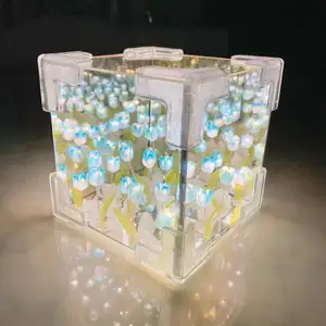ของขวัญวันแม่แฮนด์เมด DIY เมจิก Cube ทิวลิปแสงกลางคืนวัสดุแพคเกจทิวลิปพร้อมไฟ LED ประดิษฐ์ทิวลิปกระจกโคมไฟ