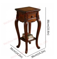 Mesa Auxiliar de Madera Tradicional con Cajón y Estante, Patas Curvadas Talladas, Tapa de Parqué, Pequeño Soporte para Plantas para Sala de Estar, Sofá, Entrada