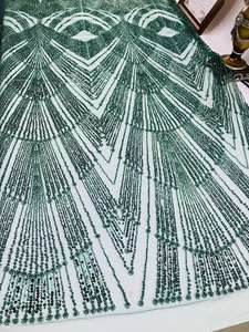 장미 무늬 3D 꽃 스팽글 레이스 원단 핑크 웨딩 드레스 스팽글 고급 튤 신부 비즈 레이스 원단 - Product Image 4