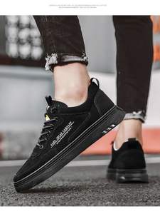 Zapatos de cuero PU negros de moda, zapatillas deportivas casuales con cordones para hombre, los más vendidos, zapatos planos sin cordones para caminar. - Product Image 3