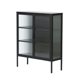Mueble de Metal y Vidrio para el Hogar, Vitrina de Vidrio Ondulado de 2 Puertas, Mueble de Almacenamiento de Libros, Vitrina para Exhibición de Vino - Product Image 4