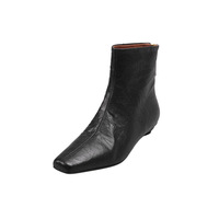 Bottines d'hiver tendance en cuir de vachette avec fermeture éclair, semelle antidérapante carrée, doublure en peau de mouton, semelle intermédiaire en EVA et semelle extérieure en caoutchouc