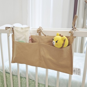 Sac <span class=keywords><strong>de</strong></span> rangement suspendu pour couches <span class=keywords><strong>de</strong></span> chevet bébé en lin 2 poches organisateur pour berceaux et jouets bébé - Product Image 5