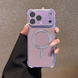 เคสโทรศัพท์กันกระแทกแบบแม่เหล็กสำหรับ iPhone 17 16 15 Pro Max พร้อมเลนส์กระจกกล้องลายเส้นหนังด้านหลังแบบใหม่ - Product Image 4
