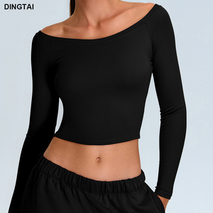 GuangZhou DingTai all'ingrosso <span class=keywords><strong>manica</strong></span> <span class=keywords><strong>lunga</strong></span> <span class=keywords><strong>donna</strong></span> manicotto equestre Top traspirante strato Base per sport Yoga abbigliamento all'ingrosso - Product Image 3