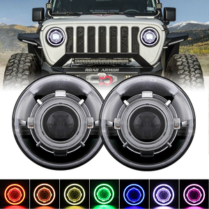 Phare LED multicolore de 7 pouces <span class=keywords><strong>ou</strong></span> HID, œil d'<span class=keywords><strong>ange</strong></span>, Halo de <span class=keywords><strong>démon</strong></span>, phare rond étoilé de 7 pouces pour Jeep Wrangler Land Rover Hummer - Product Image 2