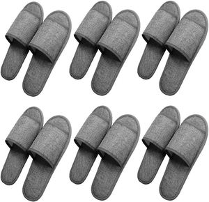 Chaussons jetables biodégradables gris à bout ouvert en coton et lin, écologiques, modernes, de luxe, avec logo personnalisé pour spa et hôtel - Product Image 1