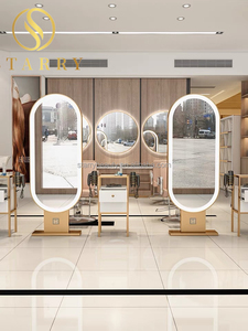 Miroir de coiffure ovale de luxe moderne et durable en fer avec éclairage LED et cadre doré pour hôtels et supermarchés - Product Image 1