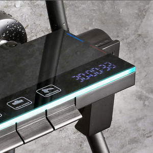 Venta al por mayor atmósfera pistola <span class=keywords><strong>de</strong></span> luz gris baño Piano pantalla Digital <span class=keywords><strong>grifo</strong></span> <span class=keywords><strong>ducha</strong></span> lluvia 4 Funciones Sistema Conjunto - Product Image 5