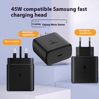 Charger Original 45W untuk Samsung US EU UK Kompatibel Antar Negara PD 25W Kit Pengisian Daya dengan Port Tipe-C Kabel Data Ponsel