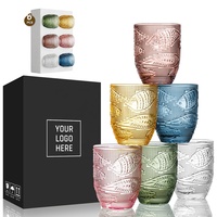 Ensemble de verres à eau vintage en verre gaufré motif poisson, verres à boire colorés pour la vente en gros, les bars et la vente au détail