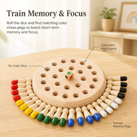 Jeu d'échecs de mémoire en bois, planche à chevilles de correspondance des couleurs avec chevilles champignons, ensemble de jouets éducatifs Montessori pour l'apprentissage précoce en maternelle