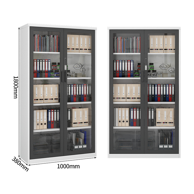 Hot Selling Metal Steel Storage Cabinet Bookcase with Full Glass Front for Storage.