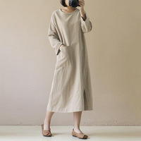 Robe en coton et lin robe mi-longue littéraire rétro à manches longues japonaise mori femme grande taille vêtements femme