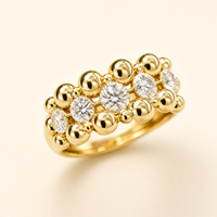 Bague Hailey Style S925 plaqué or lourd, trois rangs de perles bulles serties de diamants, esthétique Princesse Européenne, style influenceur Instagram doux