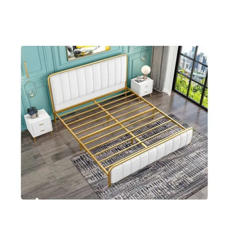 Роскошный новейший дизайн, деревянная мебель для спальни размера "Queen-Size", Двухместный металлический каркас кровати с мягкой обивкой