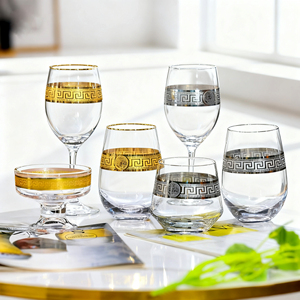 Set di vetro di lusso con bordo in oro <span class=keywords><strong>e</strong></span> argento elegante bicchiere di <span class=keywords><strong>vino</strong></span> <span class=keywords><strong>e</strong></span> <span class=keywords><strong>acqua</strong></span> in cristallo senza piombo per uso di nozze <span class=keywords><strong>e</strong></span> banchetti - Product Image 6