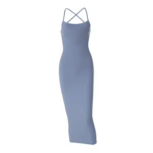 Venta caliente de las mujeres Primavera Verano 2024 recién llegados de moda Sexy espalda descubierta corbata delgada vestido de Color sólido