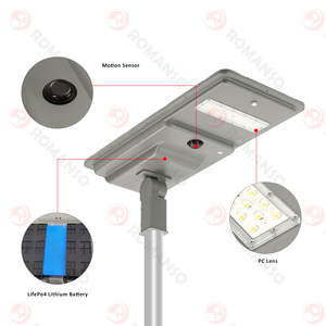 Romanso All in One 10W 20W 40W 60W 80W 100W 180Lm/W IP65 CE ROHS 51Ah Battery <b>Motion</b> <b>Sensor</b> Solar Street <b>Light</b> - Product Image 6