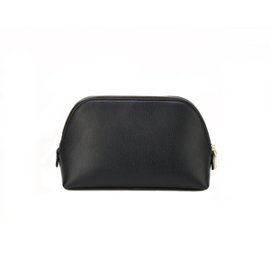 ZENOS Minimalist Genuine Leather Cosmetic <b>Bag</b> Medium Size Zipper Closure Portable Makeup Case <b>Black</b> - Product Image 1