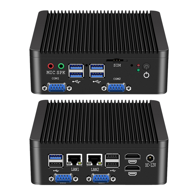 Fanless Industrial Mini PC Intel Celeron J4125 N4000 J5005 4x Serial Ports 2x  8x USB SIM slot 4G WiFi TPM2.0 LVDS GPIO