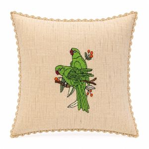 Funda de Cojín Bordada con Diseño de Loro, Cuadrada, de Lino y Algodón, Estilo Vintage, Decorativa para el Hogar, Colorida - Product Image 2