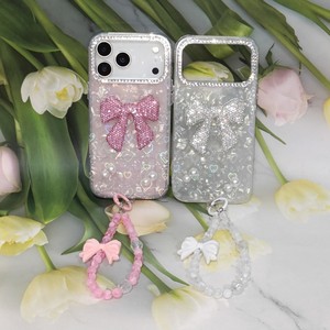 Coque de téléphone transparente Coquette Mignonne Cœur Laser Bling Cristal Nœud <span class=keywords><strong>Perle</strong></span> avec Chaîne de Main Perlée Assortie pour iPhone X-17 Samsung Redmi - Product Image 2