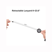 Porte-badge rétractable en polyester noir résistant à l'eau avec cordon de 60 cm, sangle de cou de 1 cm de large et boucle de fixation