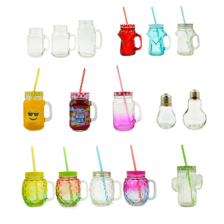 Cute Panda Bear Shaped Metal Lid Straw Iced Milk Tea Coffee Beverage Glass Jar Mug for Home Use