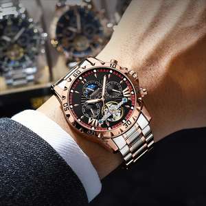 Poedagar 1410 Montre Homme Automatique Mécanique Décontractée Tourbillon en Acier Inoxydable Phase de Lune - Product Image 5