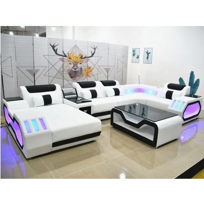 Meubles de salon LED modernes, canapés de salon en cuir véritable, offre spéciale