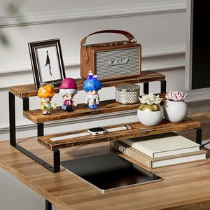 3 Tier Spice Rack Organizers Expandable Cabinet Organizers for Kitchen Organization <b>Rustic</b> Brown Wood and Metal Tiered <b>Shelves</b> - Product Image 6