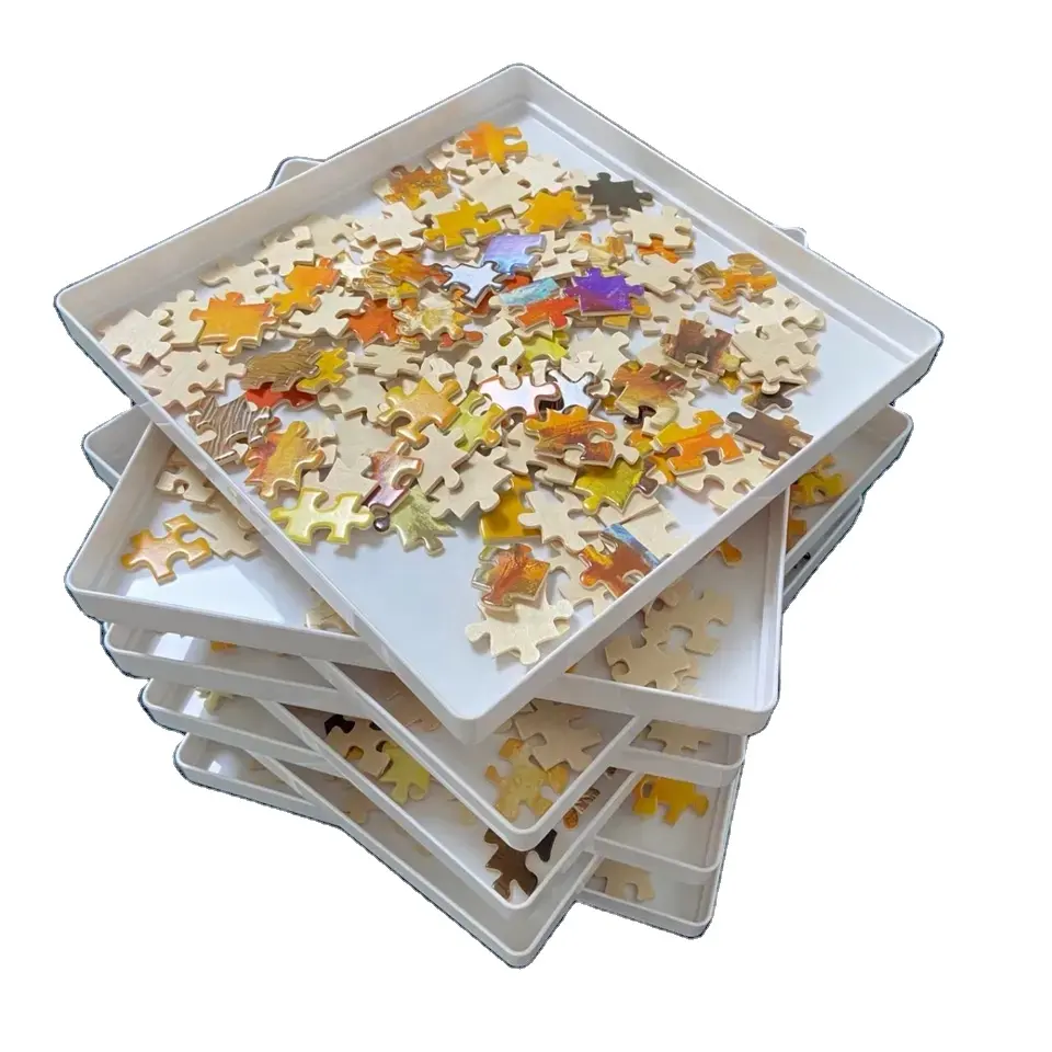 Juego de bandejas de clasificación de rompecabezas, bandeja apilable de plástico con tapa para rompecabezas de 1000 y 1500 piezas, 8 unidades