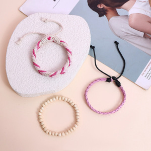 New cross-border jewelry simple handmade woven bracelet for women leather bracelet for men wooden beaded jewelry - Product Image 3
