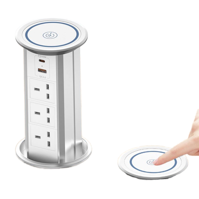 Home Space Saving Pop-Up Socket with USB Splash-Proof Wireless Charger for Kitchen Countertop Island Desk and Studio