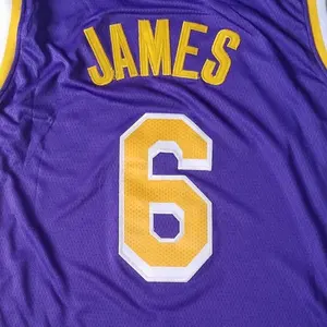 Camiseta de baloncesto cosida de la mejor calidad, color púrpura, King James #6, listo para enviar