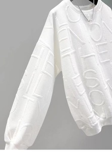 เสื้อสเวตเชิ้ตโอเวอร์ไซส์สีขาวถักนิตติ้ง ผ้าฝ้าย 100% เป็นมิตรกับสิ่งแวดล้อม กันน้ำ มีฮู้ด ลวดลายตัวอักษรนูน สไตล์ลำลอง ใส่ได้ทั้งชายและหญิง - Product Image 6