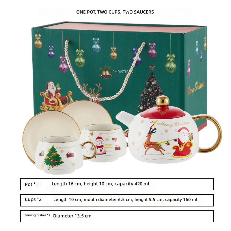 White and Red, one pot and two cups, two plates, gilded version